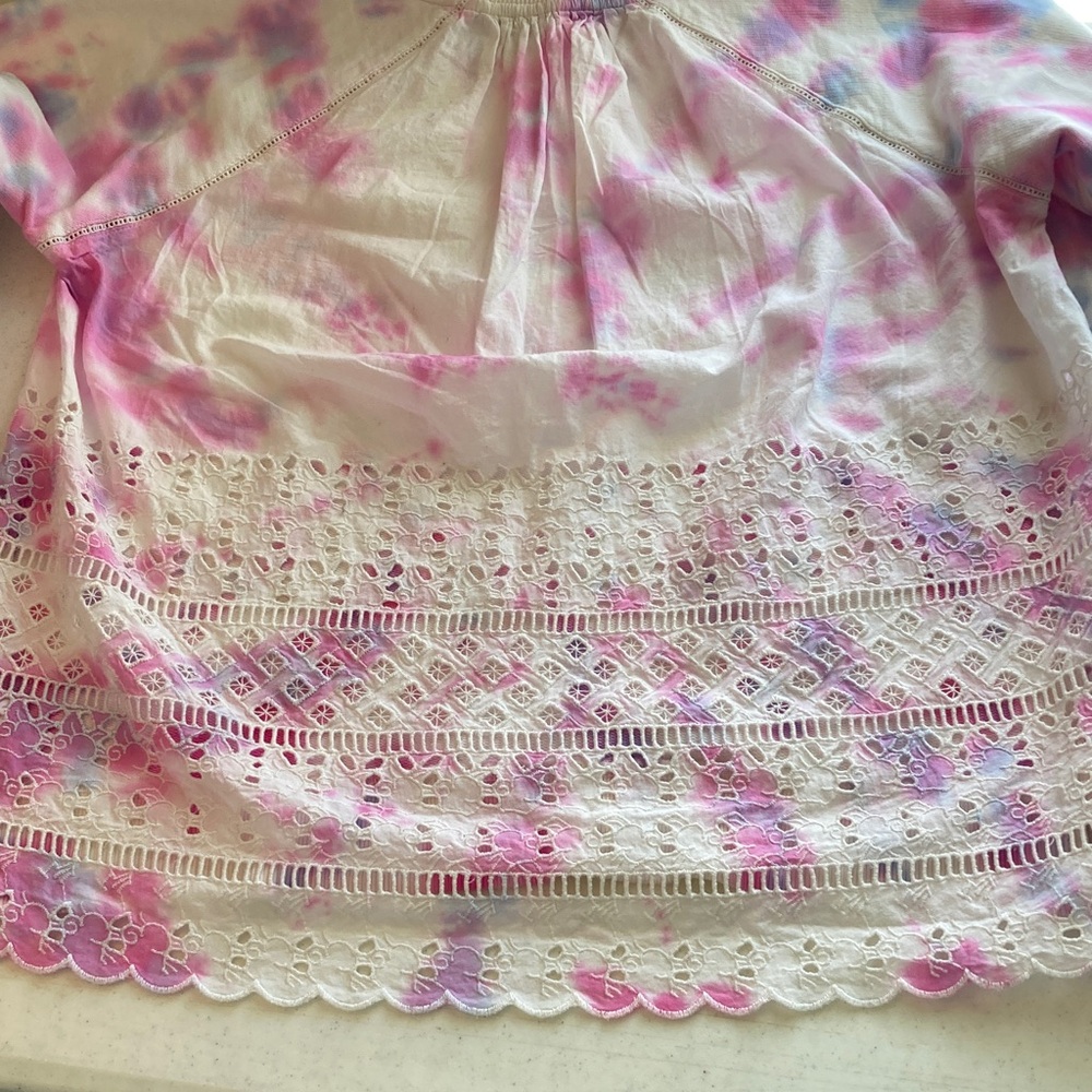 J. Crew Pink & White Tie Dye Crewneck: Lace Back - Picture 3 of 6